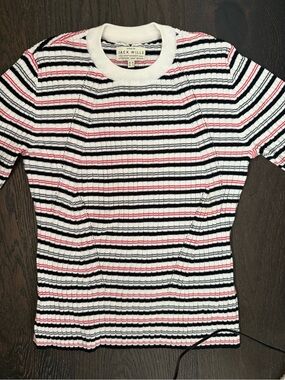Jack Wills White Black and Pink Striped Ribbed Crew Sweater